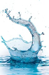 UHD 4K resolution of a crisp blue water splash isolated on a white background.