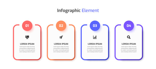 Business Infographic Template Design with Rectangle Label Icon and 4 Number for Presentation