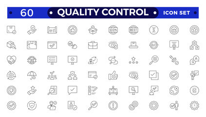 Quality control Outline icon set. Containing inspection, evaluation, product, quality assurance, process, testing, Pictograms and infographics for mobile apps.