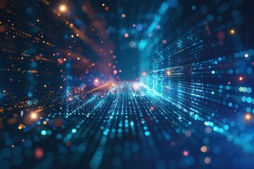 Obraz premium Abstract Digital Art - Glowing Blue and Orange Particles