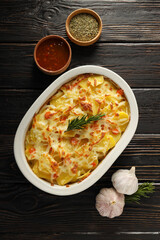 Concept of tasty and delicious homemade food - potato casserole