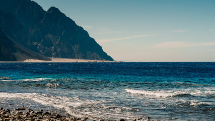 rocky shore of the red sea in egypt