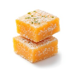 Macro Shot of Perfect Indian Dessert Kalakand on White Background