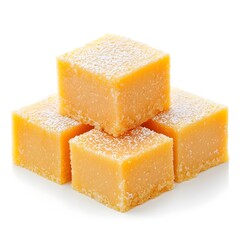 Macro Shot of Perfect Indian Mysore Pak Dessert Isolated on White Background