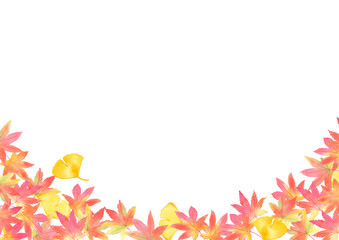 紅葉とイチョウの葉フレーム　水彩背景イラスト