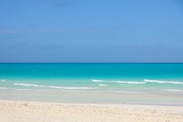 The front Seaview, bright blue with clear sky. Ocean deep indigo in daylight. Calm, summer sea, relax, travel concept