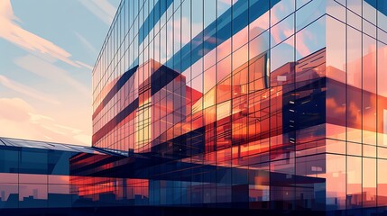A stylized illustration of a corporate building with reflective glass windows, capturing the essence of modern business architecture and urban development. 8k UHD, suitable for high-quality 