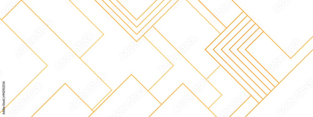 Aufkleber Minimalist Geometric Line Art Background with Modern Abstract Shapes and Symmetrical Patterns. futuristic architecture concept blueprint with digital geometric connection orange lines.