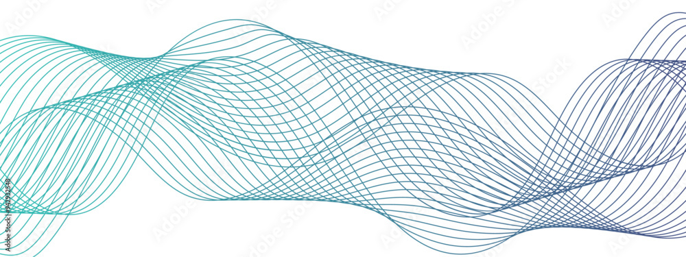 Fototapete abstract blue wave line background with flowing curves and dynamic mesh pattern. frequency sound wav
