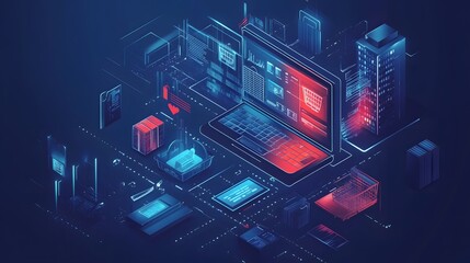 Digital marketplace with diverse ecommerce platforms, illustrating online economy