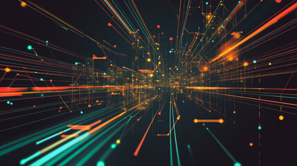 Fototapeta premium Abstract business connection of lines from nodes It is connected to endless nodes and represents the innovation of communication in the cyber security network.