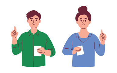 Woman and Man Holding Ballot Paper, Voting and Election Day Concept