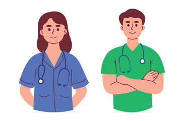 Male and Female Doctor, Medical Clinic Workers, Therapist, Paramedic 