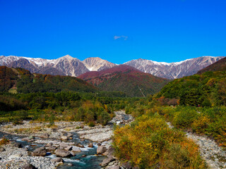 紅葉の北アルプスの山並み　長野県白馬村