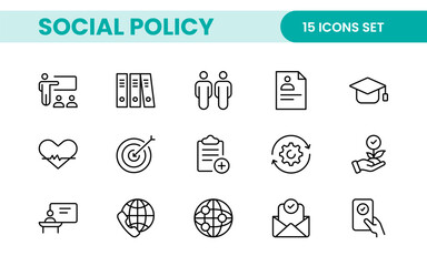 Set of Social Policy and Insuranceline icons. editable line icon collection related to education, insurance, law, goverment and more.