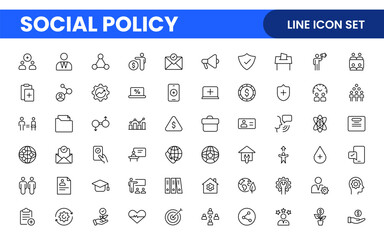 Set of Social Policy and Insuranceline icons. editable line icon collection related to education, insurance, law, goverment and more.
