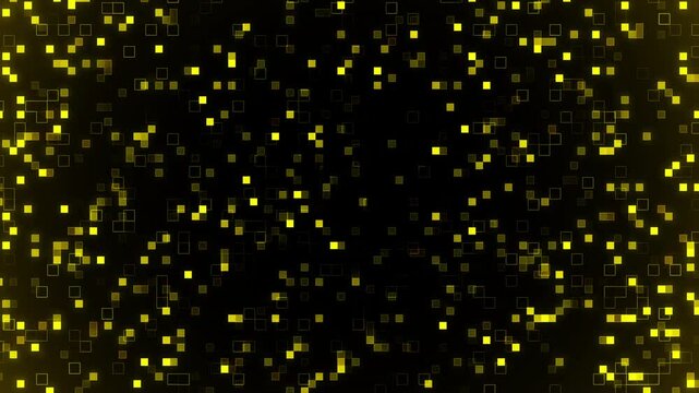 Looping abstract digital panel with yellow neon color on plain black background. Perfect for motion graphic projects.