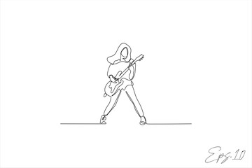 continuous line vector illustration of woman playing guitar