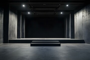 Concrete Stage with Black Wall Underneath