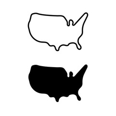 USA map icon vector editable stroke. United States of America border map flat silhouette and line icon set. EPS10