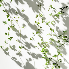 Abstract shadows of plants or leaves creating a pattern on a white background,