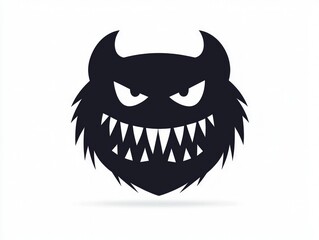 Bold black silhouette of a Halloween monster, minimalist flat design on white.