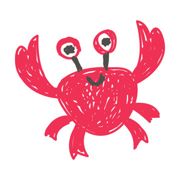 Crab as Kids Doodle Simple Hand Drawn Element Vector Illustration