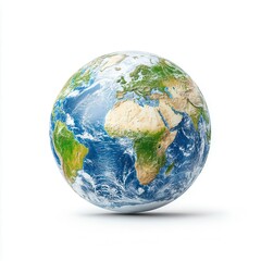 Globe with detailed continents and oceans, isolated on a white background