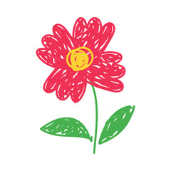 Flower as Kids Doodle Simple Hand Drawn Element Vector Illustration