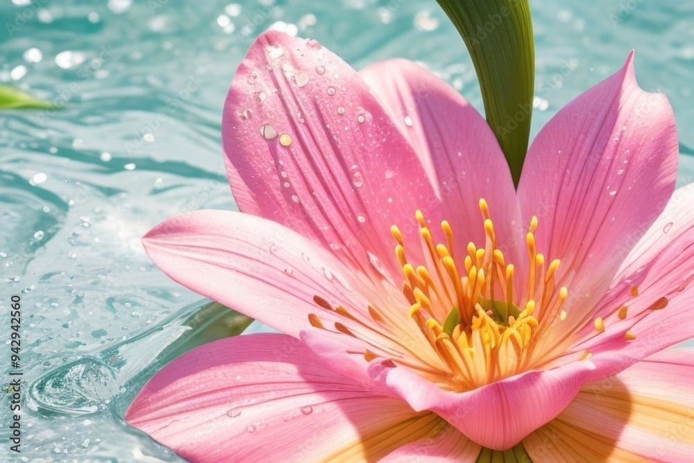 Wall mural lily flower with a water splash