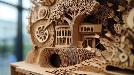 Obraz premium cardboard box sculpture with intricate details