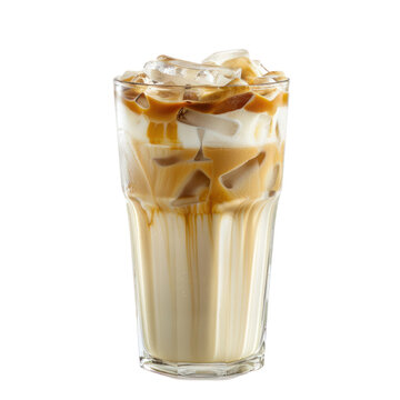 Glass of ice latte isolated on transparent background. 