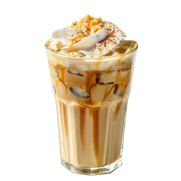 Iced latte machiato in a glass isolated on transparent background. 