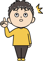 上を指差して、何かを発見してびっくりする男の子