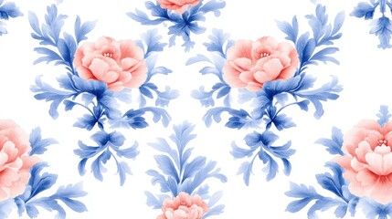 damask pattern featuring intricate floral motifs, seamlessly flowing in a Watercolor style