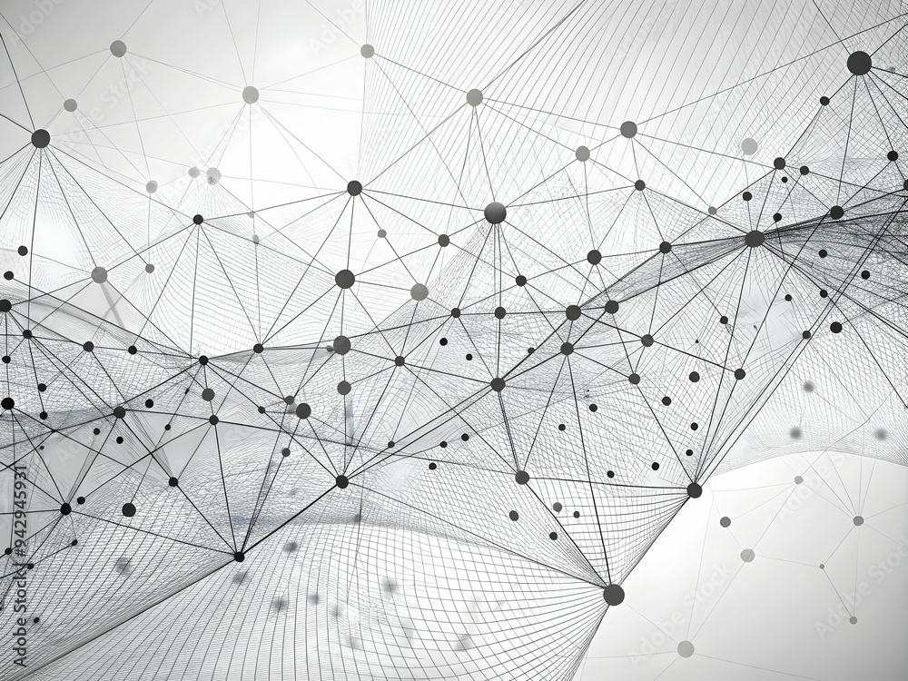 Poster Digital Network Connections: A dynamic web of interconnected nodes and lines, symbolizing the flow of data and the power of digital transformation.