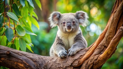 Adorable koala sitting in a tree at the Zoo de Beauval, koala, marsupial, wildlife, cute, furry