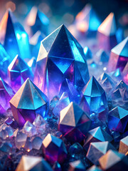 Crystalline Majesty: A mesmerizing close-up of vibrant blue and purple crystals, their facets glowing with otherworldly light, evokes a sense of awe and wonder. 