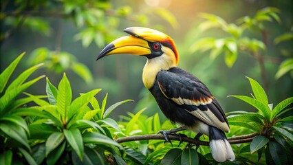 Majestic great hornbill perched in lush greenery in Phnom Penh, Cambodia, Great Hornbill, Phnom Penh, Cambodia, Wildlife