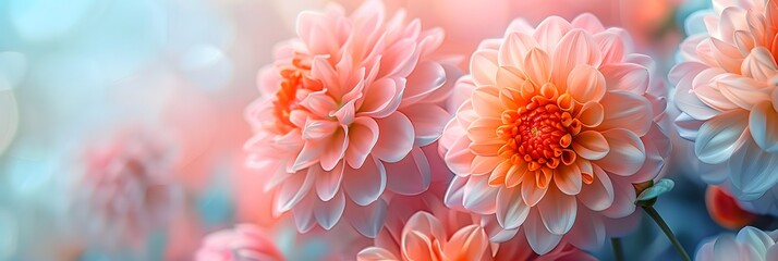 A stunning close-up of vibrant pink and orange dahlias, capturing the delicate beauty and details of the petals in full bloom against a soft focus background.