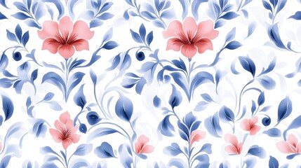 damask pattern featuring intricate floral motifs, seamlessly flowing in a Watercolor style