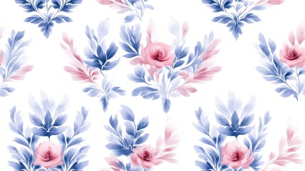 damask pattern featuring intricate floral motifs, seamlessly flowing in a Watercolor style