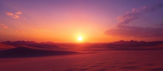 Obraz premium Stunning Desert Sunset with Vibrant Colors and Dramatic Sky Over Sand Dunes