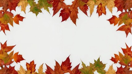 Obraz premium Autumn Maple Leaf Border with White Background Focus