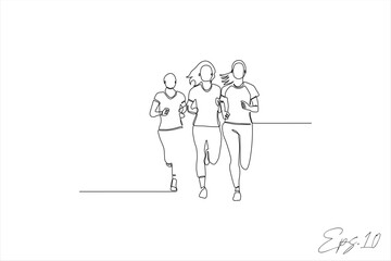 continuous line vector illustration of a group of women running