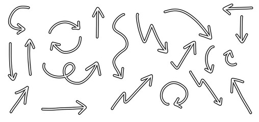 Collection hand drawn arrows isolated on white background. Arrow mark icons vector