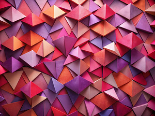 Abstract Geometric Pattern: A captivating abstract background featuring a vibrant and mesmerizing mosaic of geometric shapes in a dynamic interplay of red, pink, purple, and orange hues. 