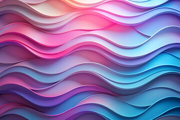 Fototapeta premium Abstract Wavy Pattern in Vibrant Hues: A mesmerizing abstract background with a dynamic wavy pattern in shades of pink, blue, and purple, creating a captivating visual experience. The soft, undulating