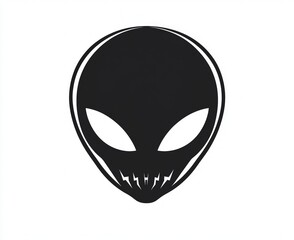 Halloween-themed simple alien face icon in a flat black vector style on a white background.