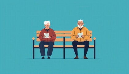 Retirement benefits protection, seniors discussing future plans, flat design illustration